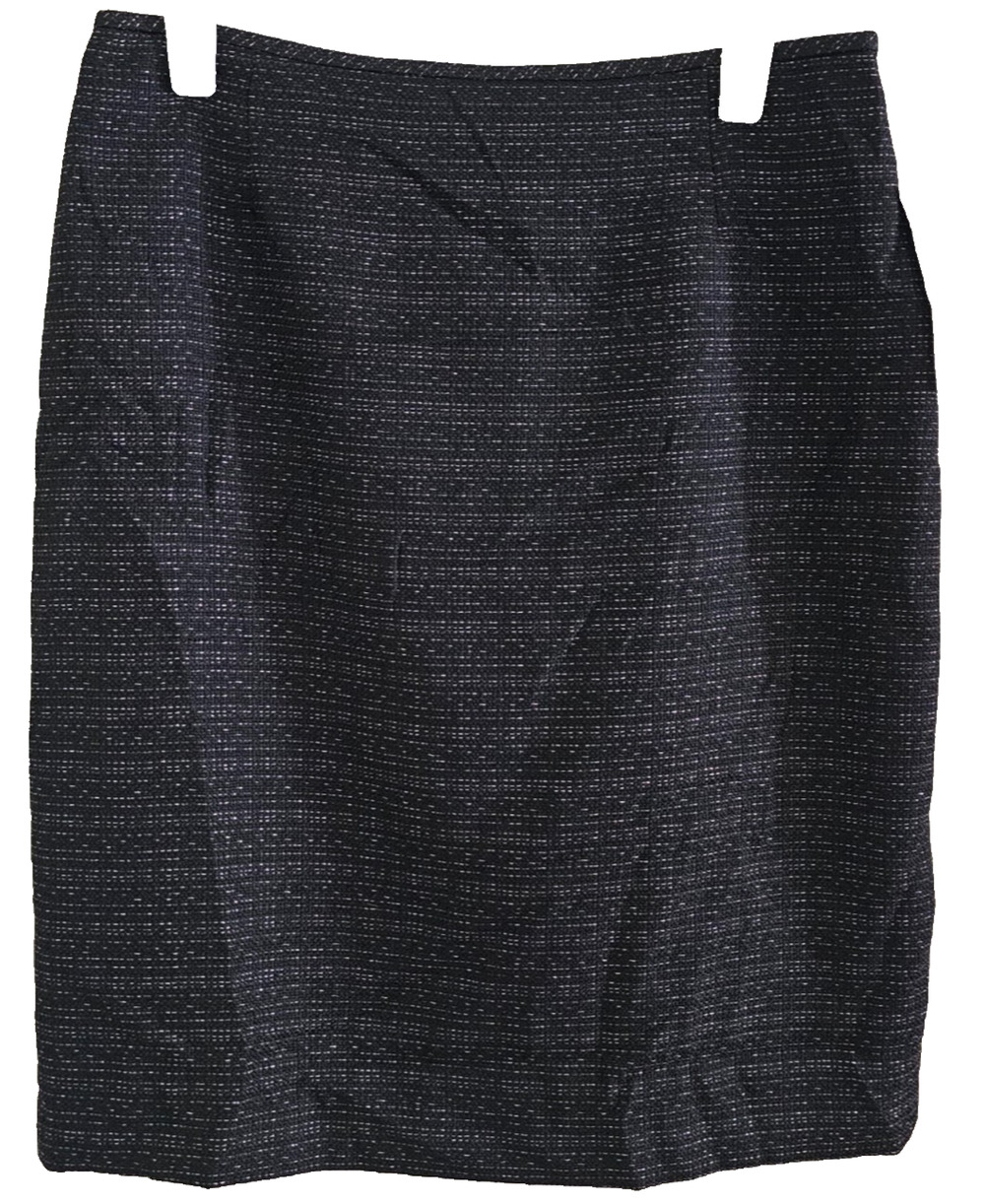 NWT Tahari Sz 8 Black Silver Metallic Pencil Skirt Lined Back Zipper